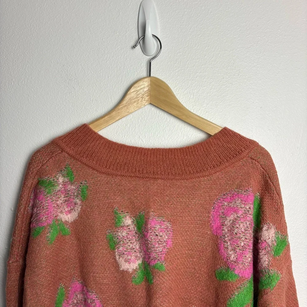 Anthropologie Floral Distressed Drop Shoulder Sweater Size Small - Picture 10 of 15